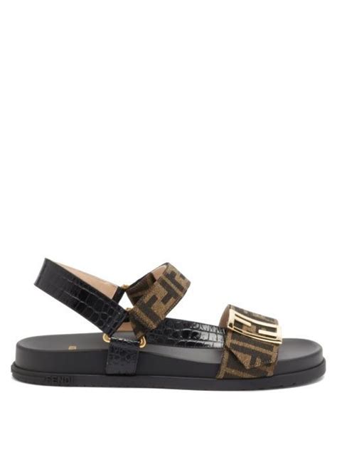 fendi promenade ff-logo croc-effect leather sandals|Fendi.